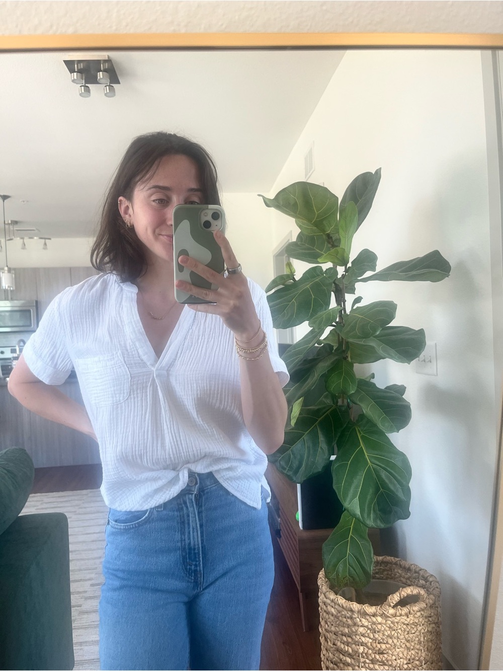 J. Crew White Cotton Gauze V-Neck Short-Sleeve Blouse